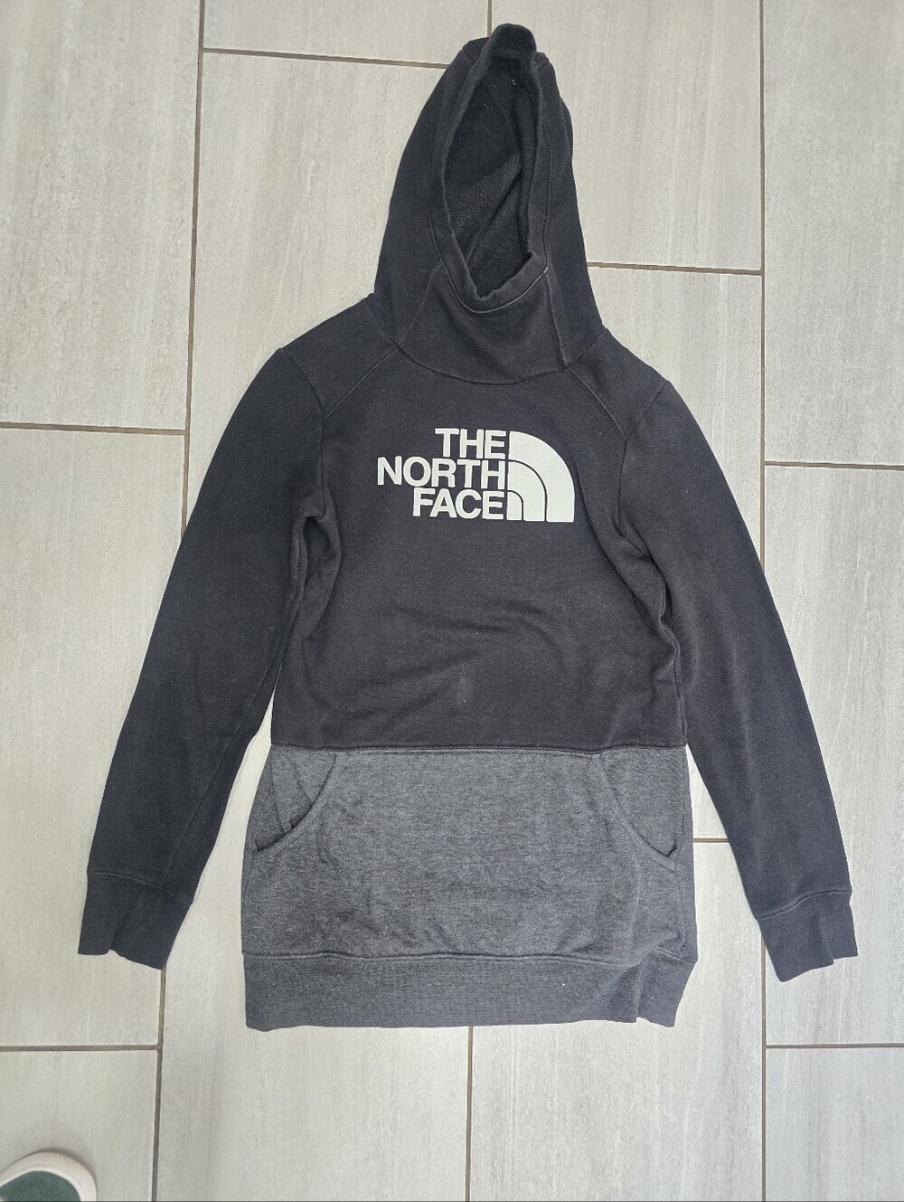 The North Face Womens Hoodie Small Black Gray Logo Pullover Sweatshirt